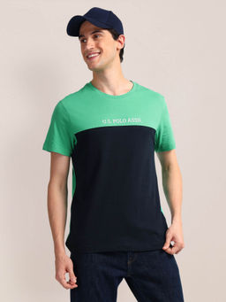 U.S. POLO ASSN. - Green Colour Block Slim Fit T-Shirt