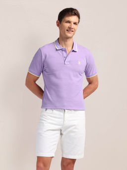 U.S. POLO ASSN. - Lavender Solid Slim Fit Polo T-Shirt