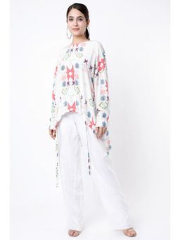 PS Pret by Payal Singhal - White Small Ikat Star Print Crepe Tunic
