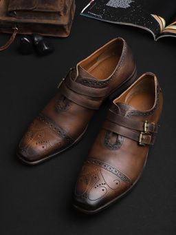 EZOK - Brown Double Monk Strap Formal Shoes