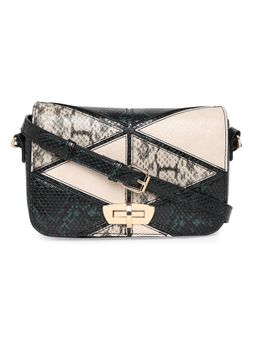 Accessorize London - Womens Faux Leather Black & White Patchwork Snake Sling Bag