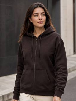 Nobero - Regular Fit Cotton Full Sleeve Brown Zipper Closure Hoodie