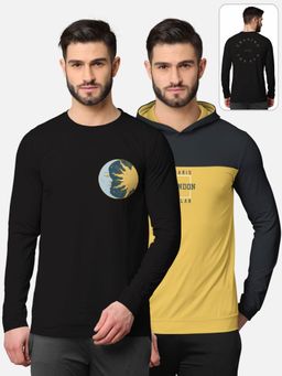 BULLMER - Trendy Front & Back Printed Full Sleeve T-shirt For Men Multi-color (Pack of 2)