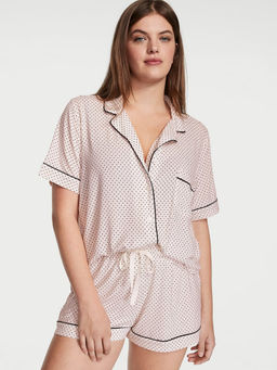 Victoria's Secret - Women White Modal Polka Dots Shirt with Shorts (Set of 2) (2XL)
