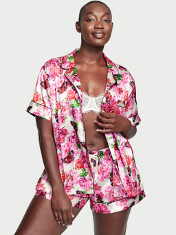 Victoria's Secret - Women Floral Satin Shirt with Shorts (Set of 2) (XS)