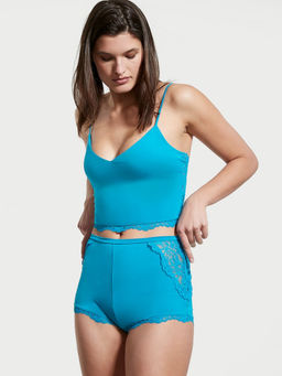 Victoria's Secret - Women Blue Stretch Modal Cropped Cami Top with Shorts (Set of 2) (S)