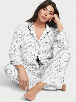 Victoria's Secret - Women White Flannel Shirt with Pyjama (Set of 2) (M)