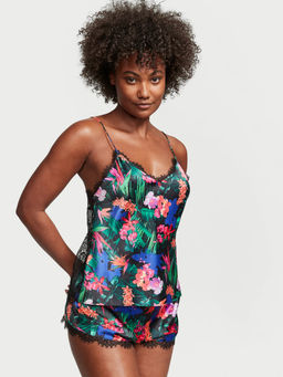 Victoria's Secret - Women Multi-Color Floral Print Stretch Satin Cami Top with Shorts (Set of 2)