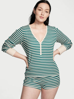 Victoria's Secret - Women Green Stripes T-Shirt with Shorts (Set of 2) (2XL)