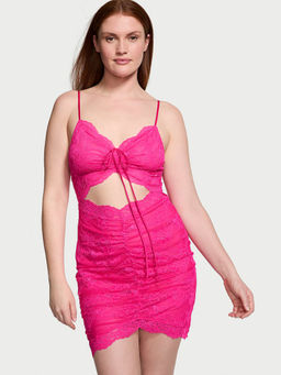 Victoria's Secret - Pink Ruched Lace Cutout Mini Babydoll