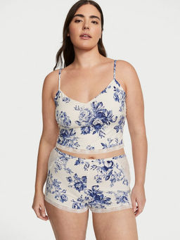 Victoria's Secret - Women Cream Floral Cropped Modal Cami Top with Shorts (Set of 2)