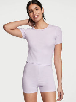 Victoria's Secret - Women Purple Ribbed Modal T-Shirt with Shorts (Set of 2) (XS)