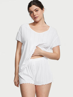Victoria's Secret - Women White Pointelle T-Shirt with Shorts (Set of 2) (XS)