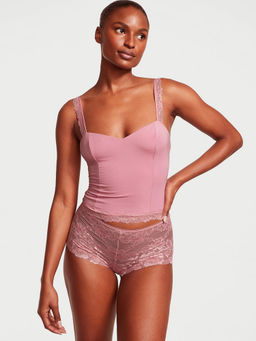 Victoria's Secret - Women Pink Modal Lace Cami Top with Panty (Set of 2) (S)