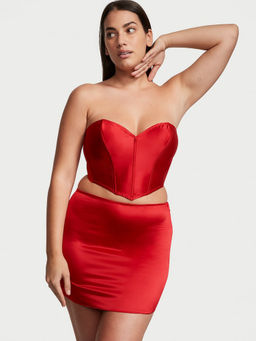 Victoria's Secret - Women Red Cheeky Heart Bustier Open-Back Babydoll Top with Skirt (Set of 2)