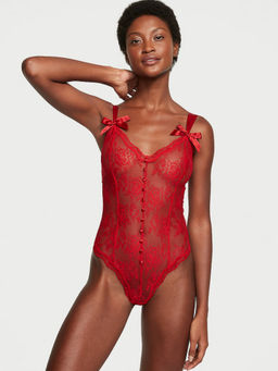 Victoria's Secret - Women Red Very Sexy Vs Archives Rose Lace Triangle Teddy Bodysuit
