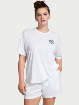 Victoria's Secret - Women White Cotton T-Sjhirt with Shorts (Set of 2)