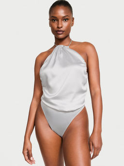 Victoria's Secret - Women Grey Very Sexy Twinkle Strap Satin Teddy Bodysuit