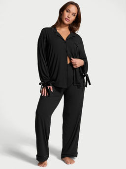 Victoria's Secret - Women Black Modal Soft Velvet-Trim Shirt with Pyjama (Set of 2)