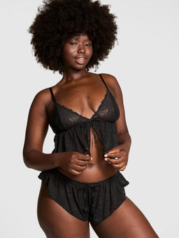 Victoria's Secret - Women Black Wink Lace Cami Top with Flutter Shorts (Set of 2)