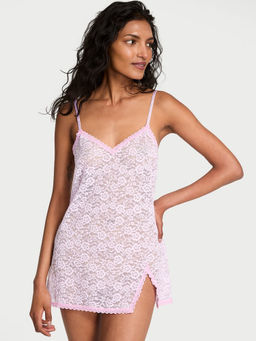 Victoria's Secret - Women Pink Tease Blossom Lace Mini Slip Dress