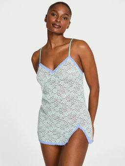 Victoria's Secret - Women Blue Tease Blossom Lace Mini Slip Dress