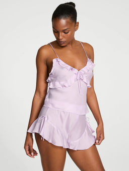 Victoria's Secret - Women Purple Dream Silky Flutter Ruffled Cami Top with Shorts (Set of 2)