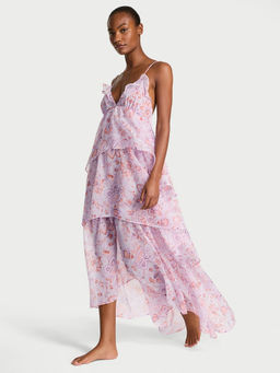 Victoria's Secret - Women Pink Vintage Blossom Chiffon Ruffled Nightdress