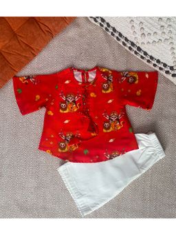 Bhaakur - Red Chanderi Regular Kurta With Pant