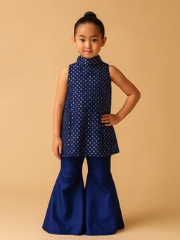 Tiny Pants - Indigo Dupion Silk Regular Kurta With Sharara