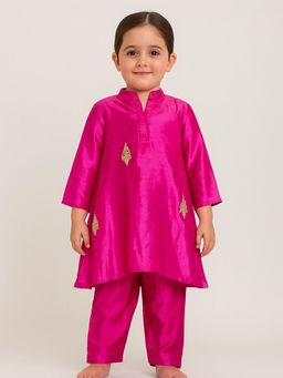 Tiny Pants - Pink Dupion Silk Regular Kurta With Pant