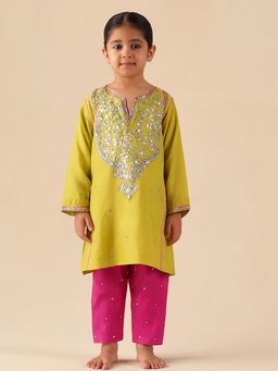 Tiny Pants - Yellow Cotton Regular Kurta With Pant