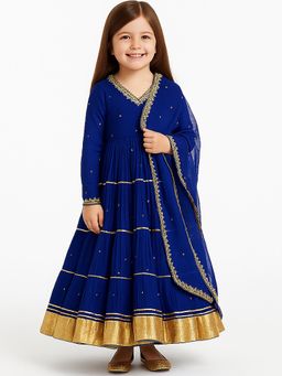 Tiny Pants - Blue Georgette Regular Anarkali Kurta With Churidar & Dupatta