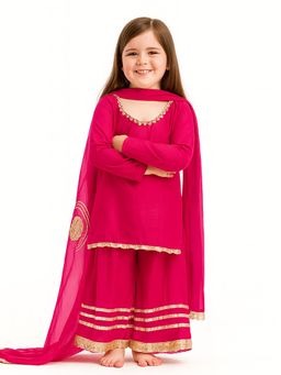 Tiny Pants - Pink Georgette Regular Kurta With Palazzo & Dupatta