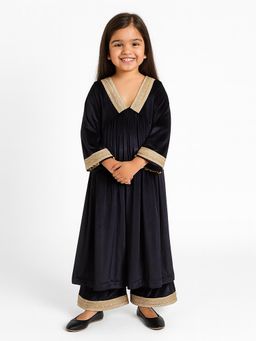 Tiny Pants - Navy Blue Velvet Regular Kurta With Pant