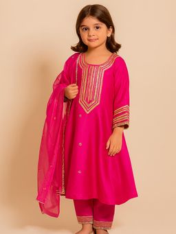 Tiny Pants - Pink Cotton Regular Anarkali Kurta With Pant