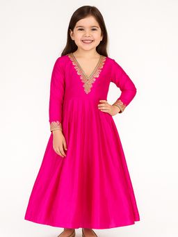Tiny Pants - Pink Cotton Satin Regular Anarkali Kurta With Pant