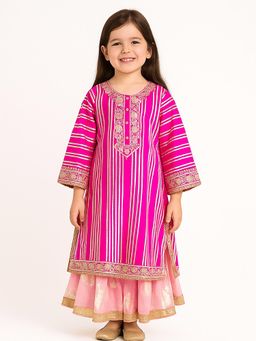 Tiny Pants - Pink Cotton Satin Regular Kurta With Pant