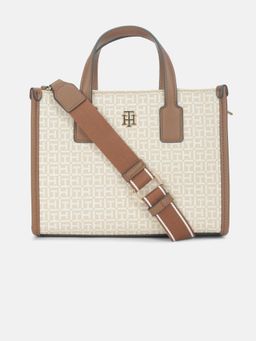 Tommy Hilfiger - Logo Tan Polyurethane Tote Bag with Detachable Strap
