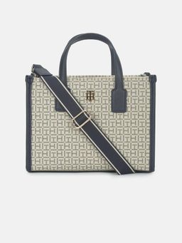 Tommy Hilfiger - Logo Navy Blue Polyurethane Tote Bag with Detachable Strap