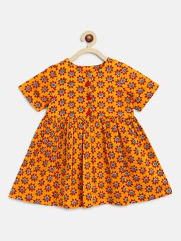 Campana - Girls Zoe Dress Flower Doodle Print Mustard & Red