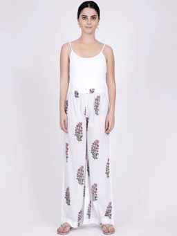 First Resort by Ramola Bachchan - White Floral Pants
