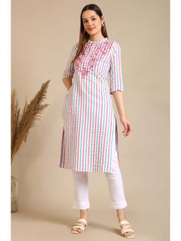 Aurelia - Multi-Color Striped Embroidered Straight Kurta