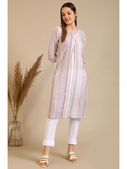 Aurelia - Mauve Striped Straight Rayon Blend Kurta
