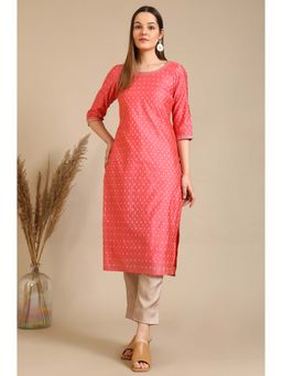 Aurelia - Coral Woven Embroidered Straight Chanderi Kurta