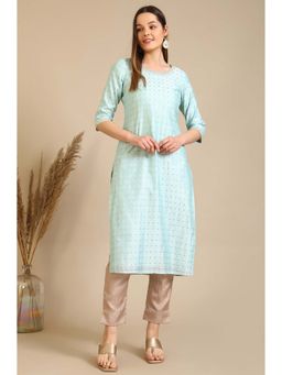 Aurelia - Blue Woven Embroidered Straight Chanderi Kurta