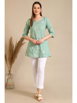 Aurelia - Green Floral Embroidered Short Kurti