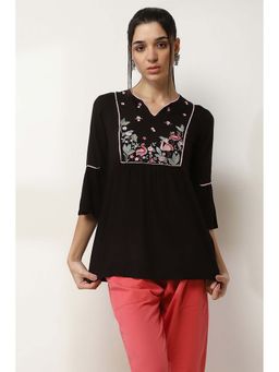 Rangriti - Black Viscose Rayon Straight Short Kurti