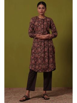 Folksong - Black Printed Straight Pure Cotton Kurta