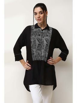 Rangriti - Black Viscose Blend Embroidered Straight Short Kurti